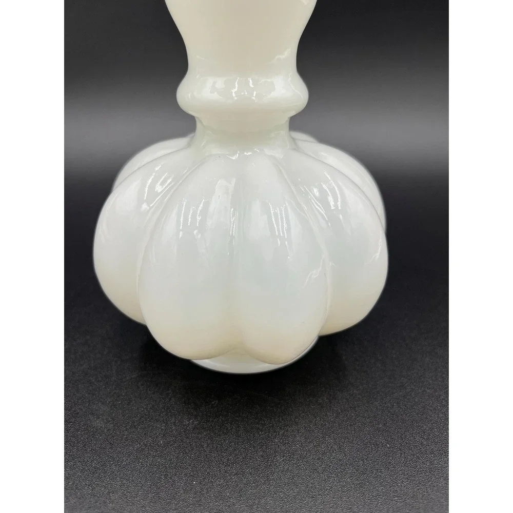 Fenton Silver Crest Milk Glass Melon Vase: Crimped Edge Flower Vase